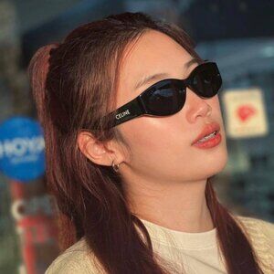 Celine CL40288I 01A MONOCHROMS Sunglasses Black Cat Eye Frame, Grey Lenses